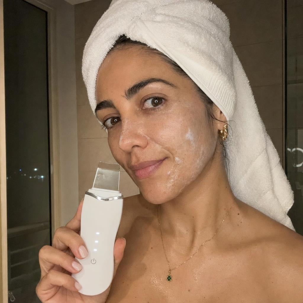 Mujer aplicando la crema del kit BIOAQUA Vitamina C
