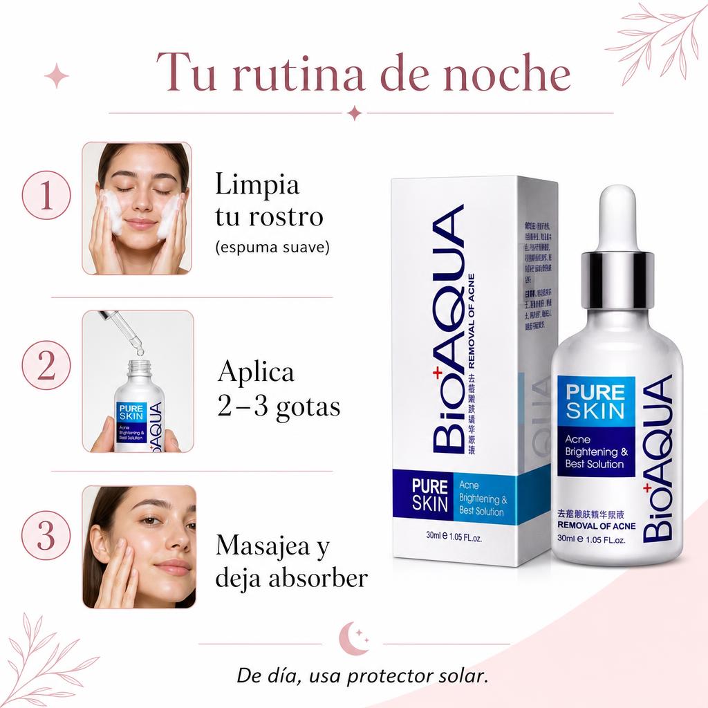 Rutina de noche con el sérum BIOAQUA Pure Skin en 3 pasos